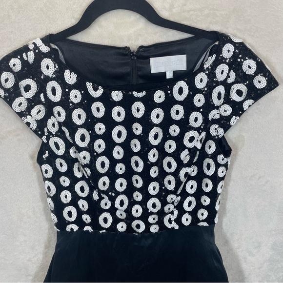 Mikael Aghal sequin dress silk women’s size 2 short sleeve black and white - Picture 7 of 9